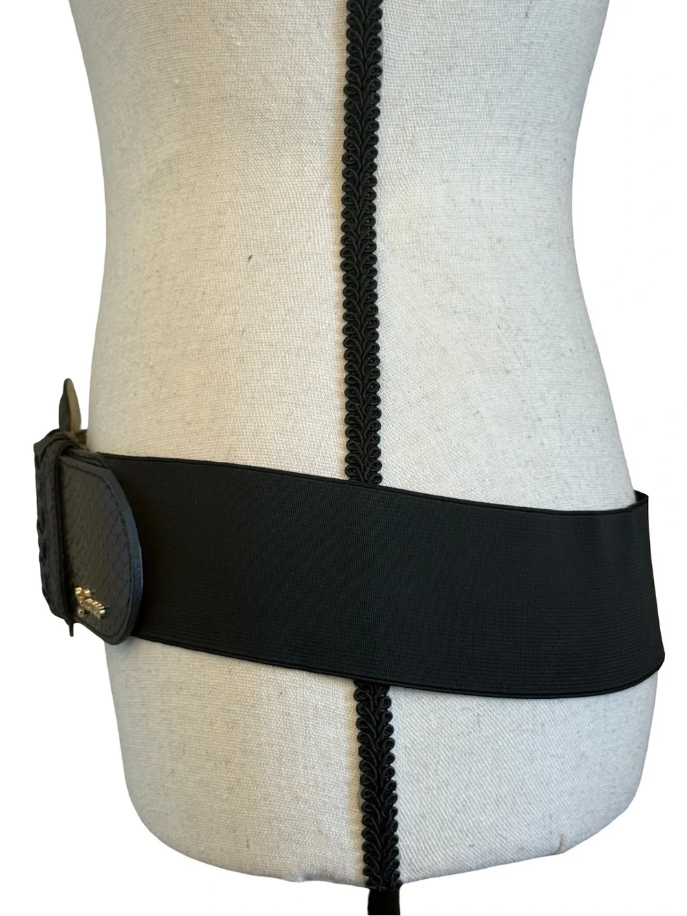 Guess Black Stretch Waist Belt Faux Snakeskin Wide Elastic Belt M/L